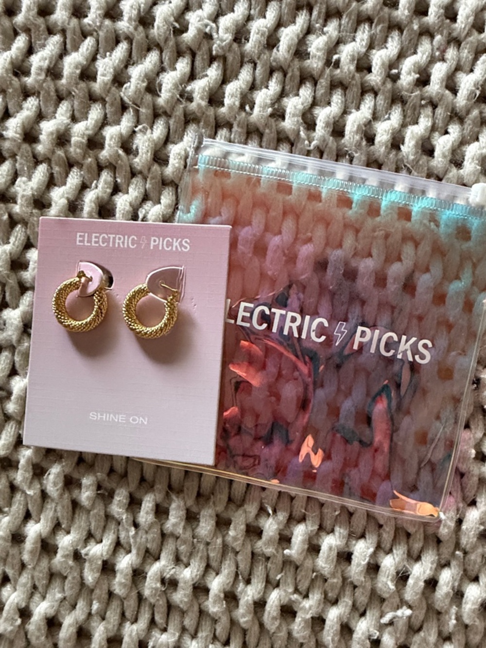 Electric Picks Gold Rope Hoop Earrings - Shiny Textured Hoops